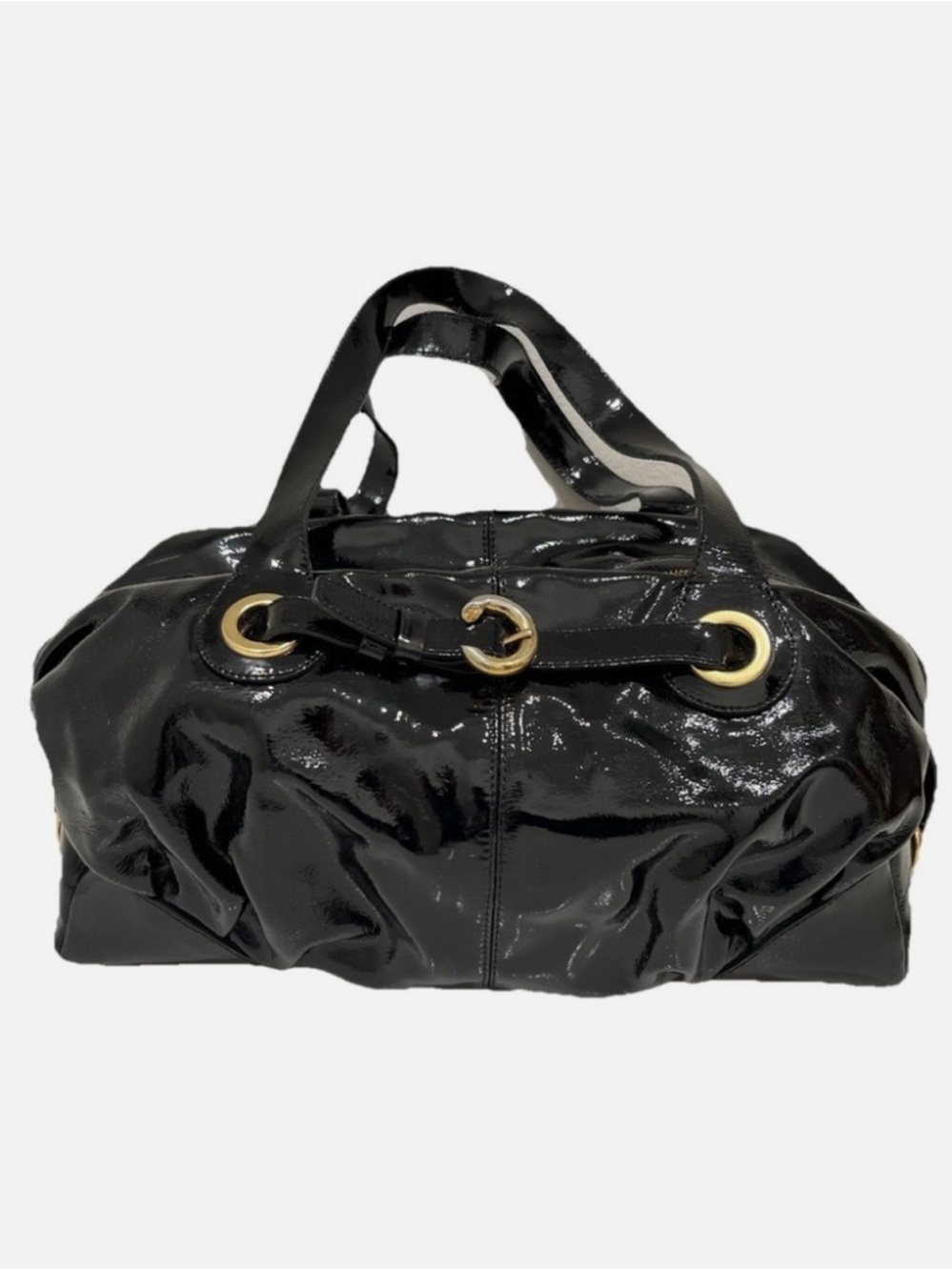 FRANCESCO BIASIA Large Top Satchel Black Leather Dbl Top Zip Bag EUC